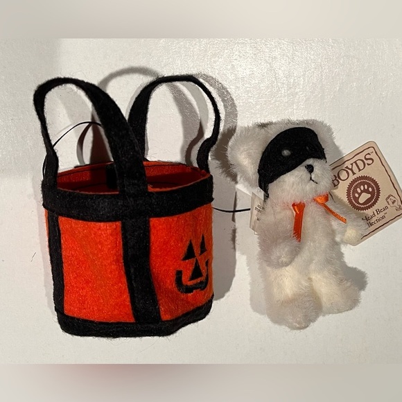 Boyd’s Bear- Head Collection, white bear, Jack o lantern bag, Halloween, NWT - Picture 6 of 7